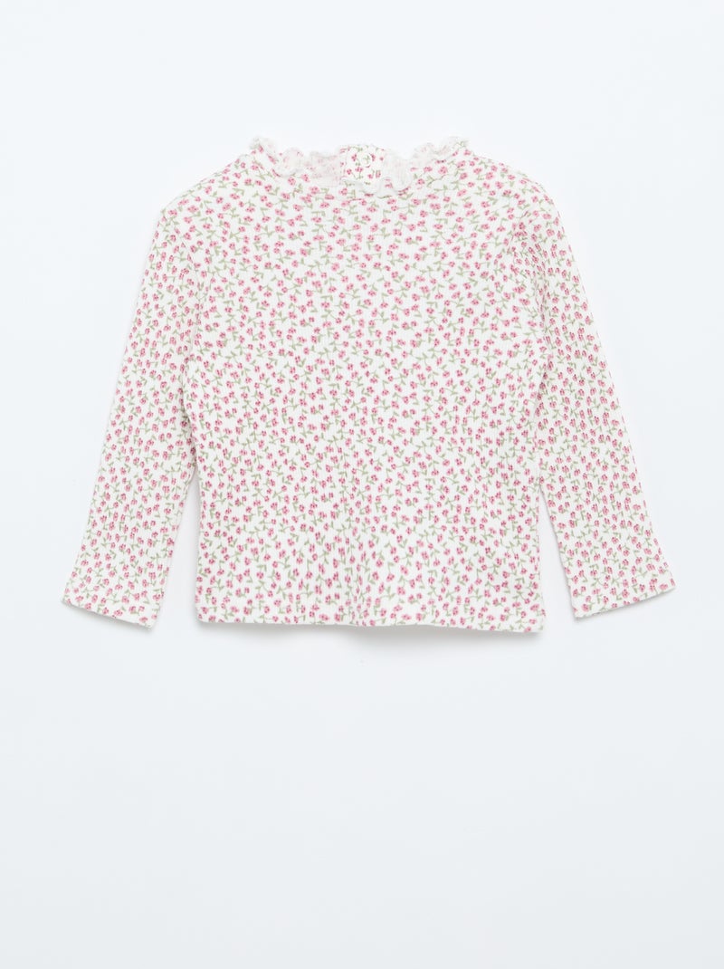 T-shirt a costine con collo ondulato Bianco - Kiabi