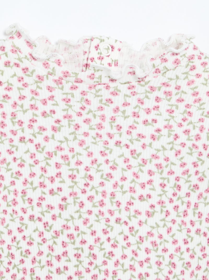 T-shirt a costine con collo ondulato Bianco - Kiabi