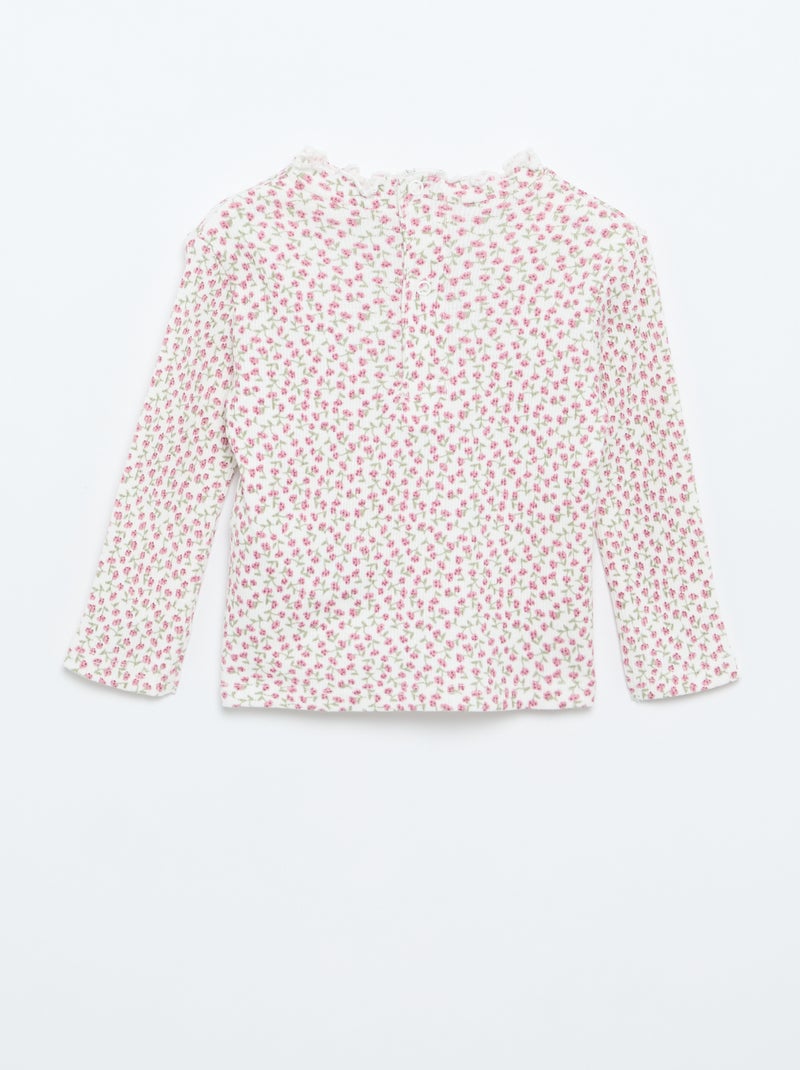 T-shirt a costine con collo ondulato Bianco - Kiabi