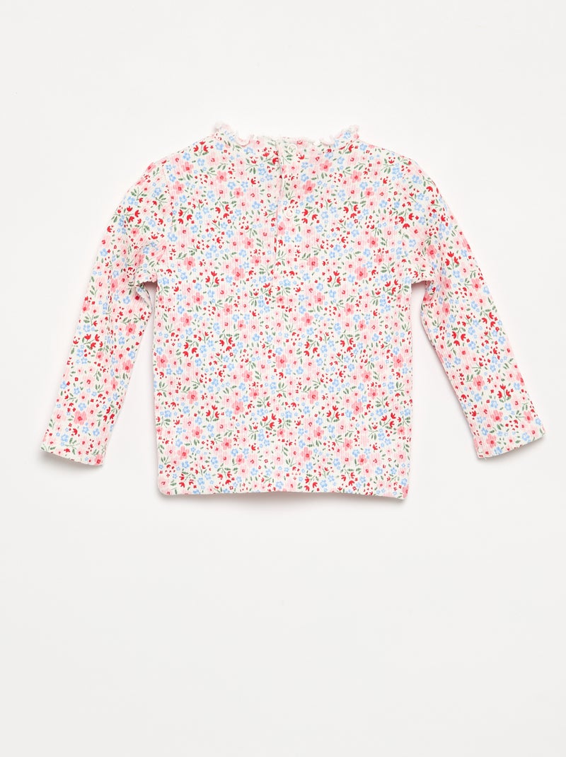 T-shirt a costine con collo ondulato Bianco - Kiabi
