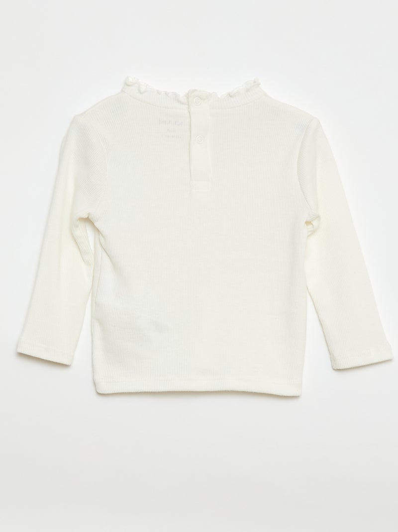 T-shirt a costine con collo ondulato Bianco - Kiabi