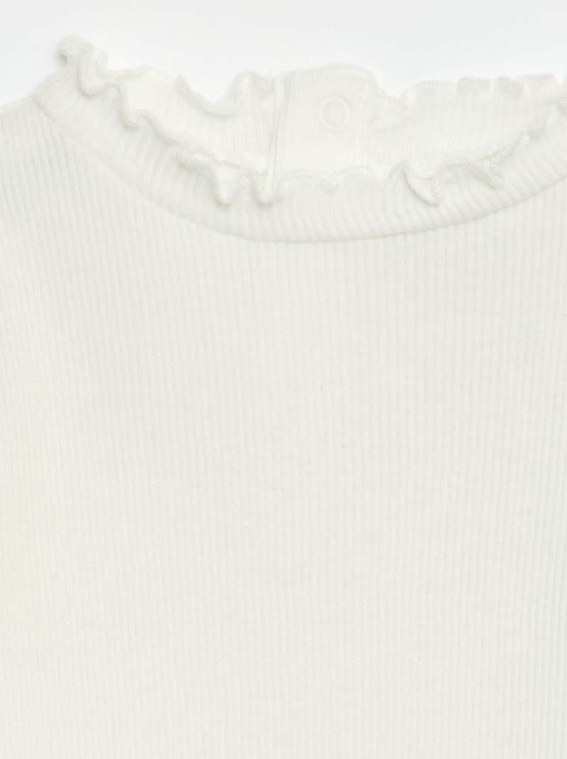 T-shirt a costine con collo ondulato Bianco - Kiabi