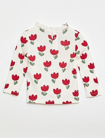 T-shirt a costine con collo ondulato