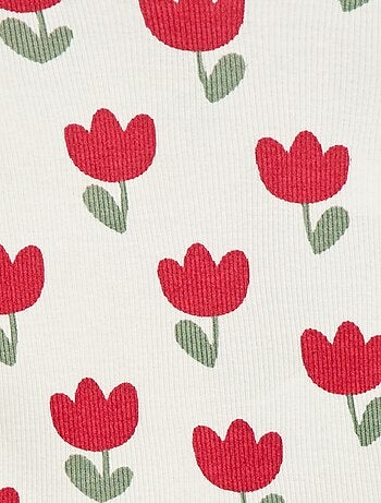 T-shirt a costine con collo ondulato