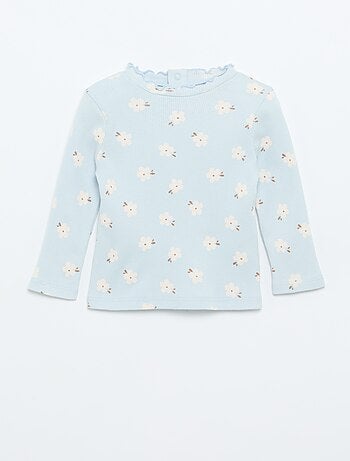 T-shirt a costine con collo ondulato