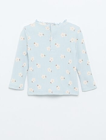 T-shirt a costine con collo ondulato
