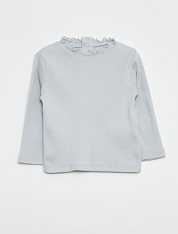 T-shirt a costine con collo ondulato