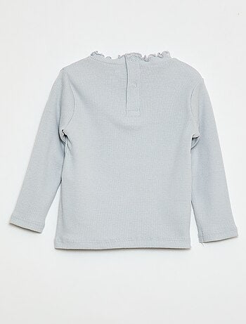 T-shirt a costine con collo ondulato