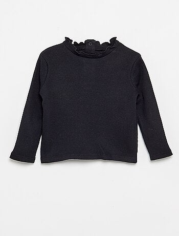 T-shirt a costine con collo ondulato