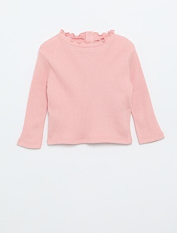 T-shirt a costine con collo ondulato