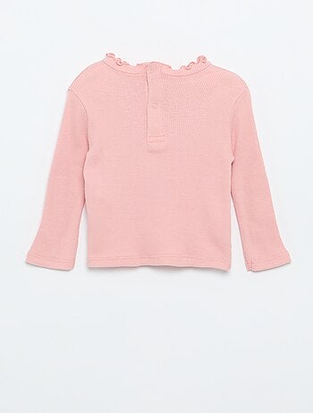 T-shirt a costine con collo ondulato