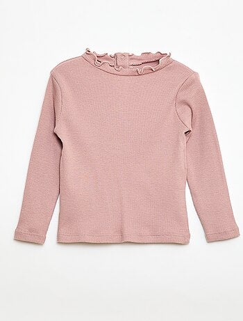 T-shirt a costine con collo ondulato