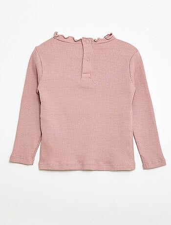 T-shirt a costine con collo ondulato