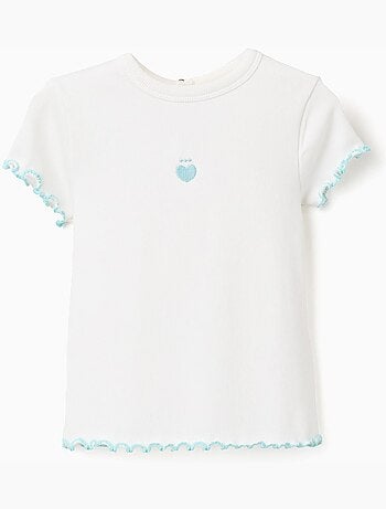 T-shirt a costine con estremità ondulate