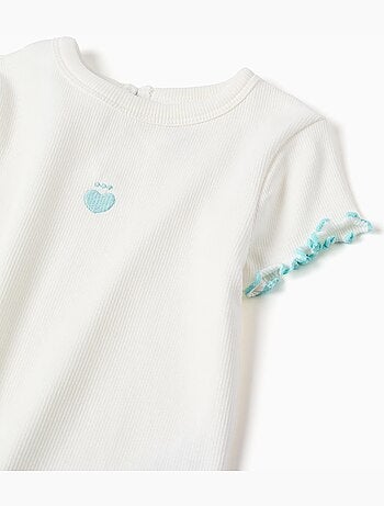 T-shirt a costine con estremità ondulate