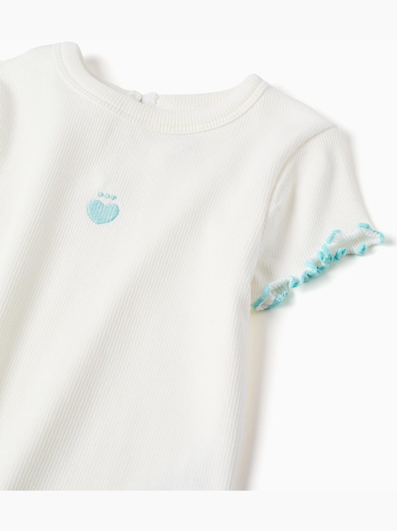 T-shirt a costine con estremità  ondulate Beige chiaro - Kiabi