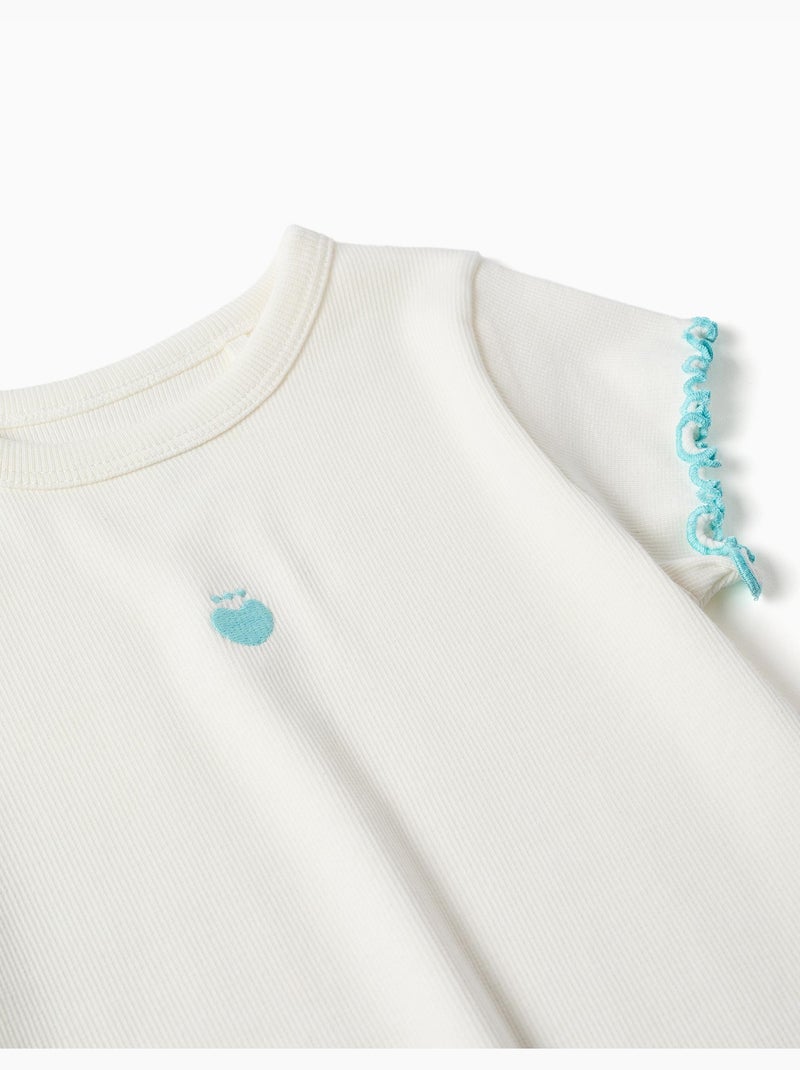 T-shirt a costine con estremità  ondulate Beige chiaro - Kiabi