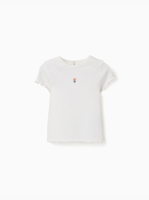 T-shirt a costine con fiore ricamato - Kiabi