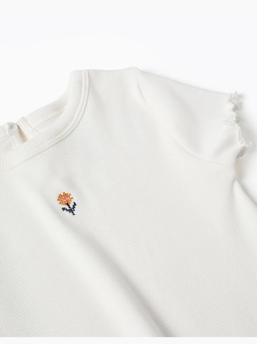 T-shirt a costine con fiore ricamato - Kiabi