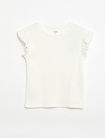 T-shirt a costine con maniche a volant