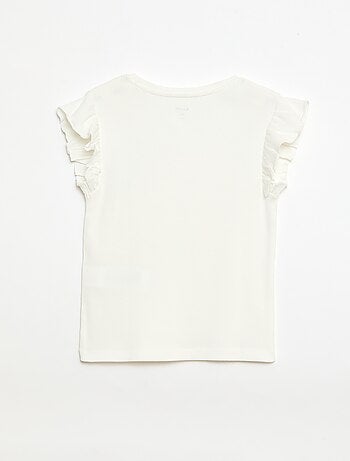 T-shirt a costine con maniche a volant