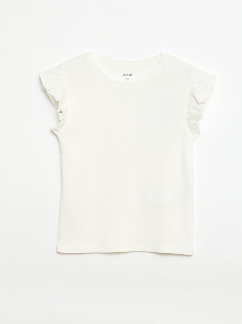 T-shirt a costine con maniche a volant - Kiabi