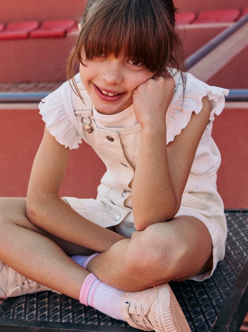 T-shirt a costine con maniche a volant - Kiabi