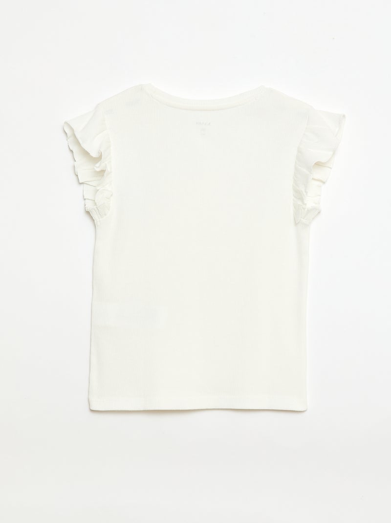 T-shirt a costine con maniche a volant Bianco - Kiabi