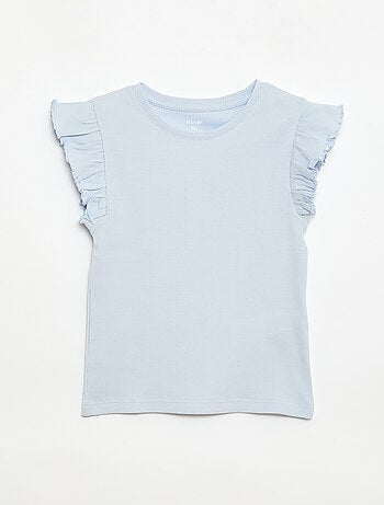 T-shirt a costine con maniche a volant