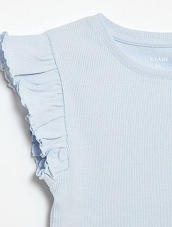 T-shirt a costine con maniche a volant