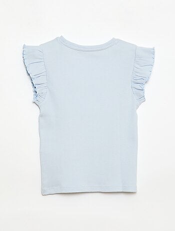 T-shirt a costine con maniche a volant