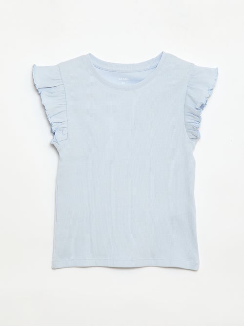 T-shirt a costine con maniche a volant - Kiabi