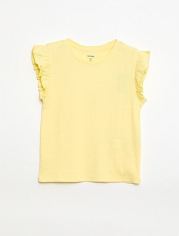 T-shirt a costine con maniche a volant