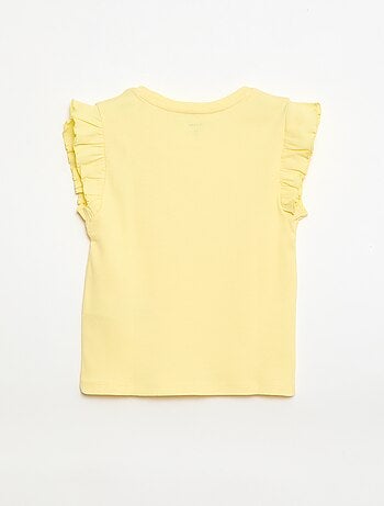 T-shirt a costine con maniche a volant