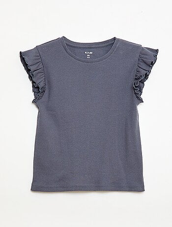 T-shirt a costine con maniche a volant