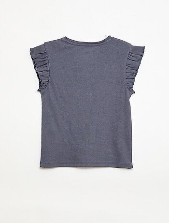 T-shirt a costine con maniche a volant