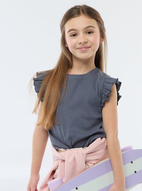 T-shirt a costine con maniche a volant - Kiabi