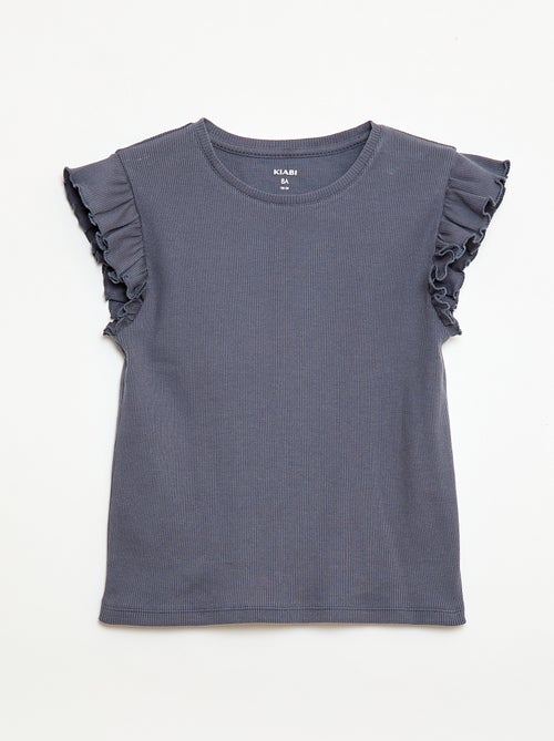 T-shirt a costine con maniche a volant - Kiabi