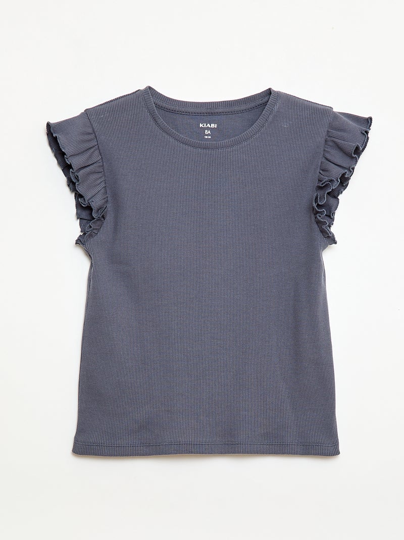 T-shirt a costine con maniche a volant Grigio - Kiabi