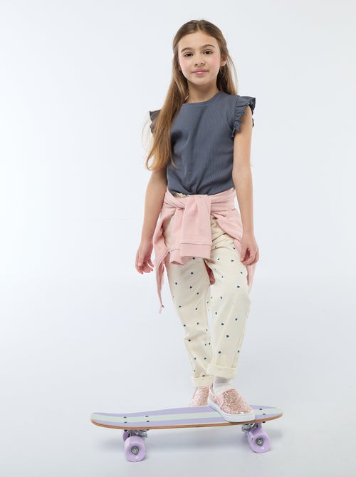 T-shirt a costine con maniche a volant - Kiabi