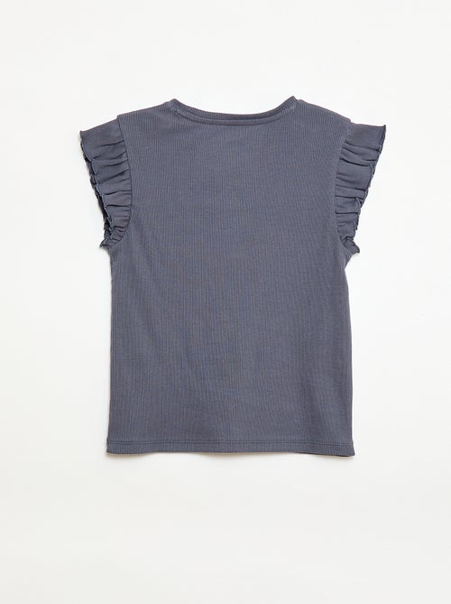 T-shirt a costine con maniche a volant - Kiabi