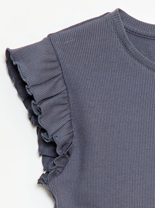 T-shirt a costine con maniche a volant - Kiabi