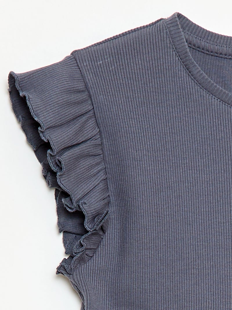 T-shirt a costine con maniche a volant Grigio - Kiabi