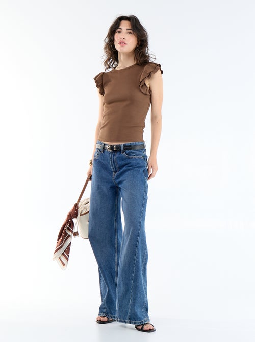 T-shirt a costine con maniche a volant - Kiabi