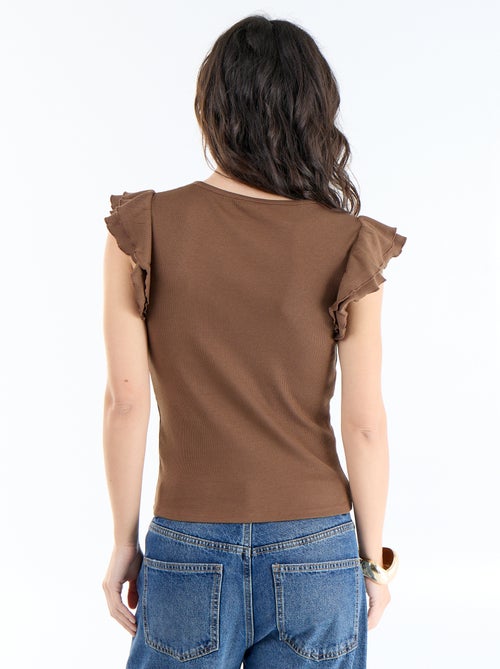 T-shirt a costine con maniche a volant - Kiabi