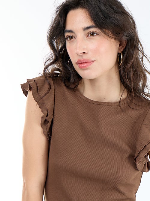 T-shirt a costine con maniche a volant - Kiabi