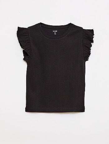 T-shirt a costine con maniche a volant