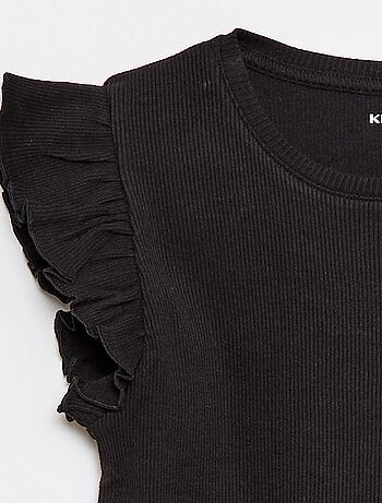 T-shirt a costine con maniche a volant