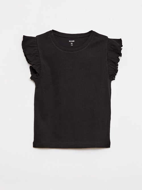 T-shirt a costine con maniche a volant - Kiabi