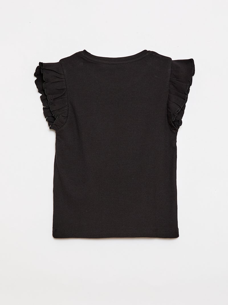 T-shirt a costine con maniche a volant Nero - Kiabi